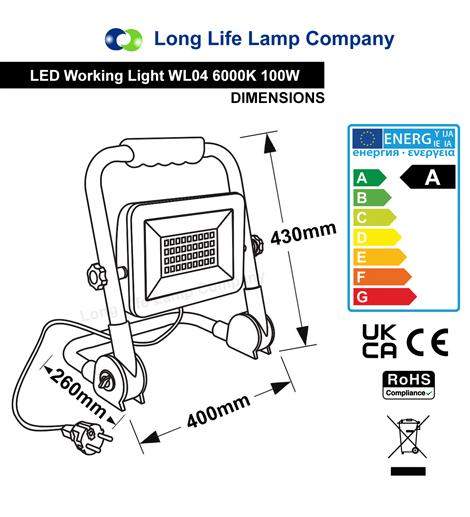 100w LED Adjustable Worklight IP65 6000k Cool White Energy Rating A