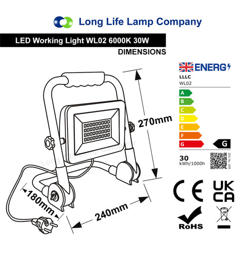 30w Outdoor LED Worklight Floodlight Adjustable IP65 Waterproof Cool White 6000k WKL3W