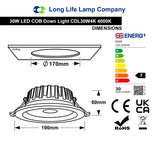 30w Round Recessed LED Down Light Cool White 4000k PL Metal Halide Replacement CDL30W4K