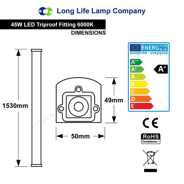 45w 5 feet LED Ceiling Batten Light Triproof Fitting IP66 6000K