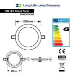 18w LED Round Ceiling Panel 6500k Cool White Energy Rating A