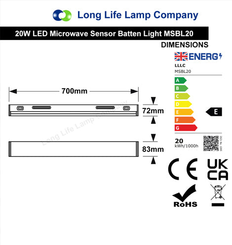 20W LED Microwave Sensor Ceiling Batten Light 2 feet 6500k MSBL20 Remote