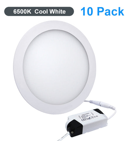 10 PACK 18w Recessed Ceiling LED Round Panel 6500K Cool White 220mm