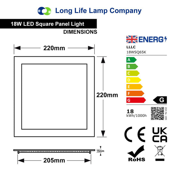18w Recessed Ceiling LED Square Panel 6500K Cool White 220 x 220 - PanelHut Free Delivery on all orders