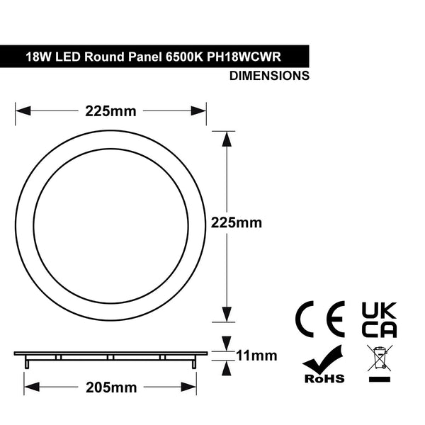 18w Recessed LED Round Panel Light 6500K Continuous Running Hours Philips Driver PH18WCWR - PanelHut Free Delivery on all orders