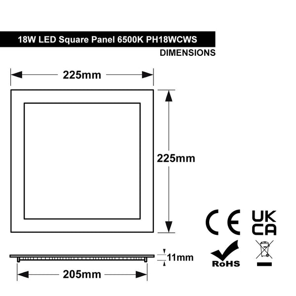 18w Recessed LED Square Panel Light 6500K Continuous Running Hours Philips Driver PH18WCWS - PanelHut Free Delivery on all orders