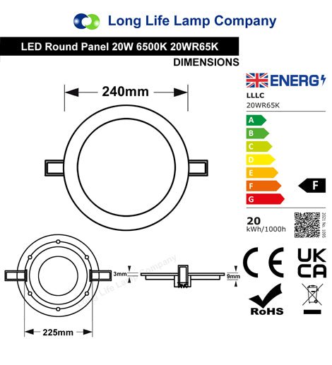 20W LED PANEL LIGHT ROUND RECESSED 240mm x 240mm 6500K 20WR65K - PanelHut Free Delivery on all orders