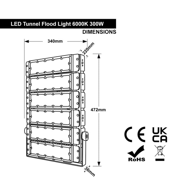 300w LED Tunnel Light 6000k IP67 High Brightness Flood Light 300WLEDTL - PanelHut Free Delivery on all orders