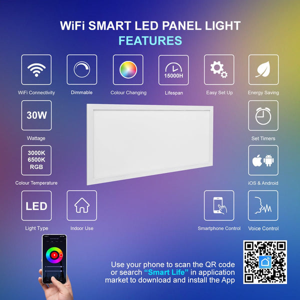 30w Smart RGB WiFi LED Ceiling Panel Light 300 x 600 Colour Changing + CW/WW WFP3X6 - PanelHut Free Delivery on all orders