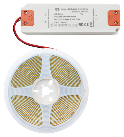 Warm White LED Tape Strip Light Continuous COB Illumination 5 Metres 12v