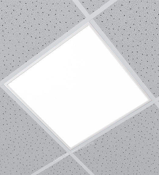 Slim 600x600 LED panel light 48W daylight white installed in ceiling grid
