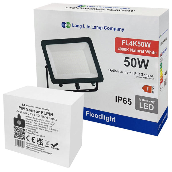 50W LED security light with detachable PIR sensor black IP65 6500K floodlight