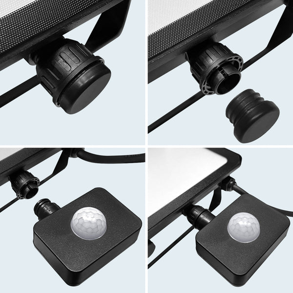 Black 50W LED floodlight 6500K with detachable motion sensor IP65 waterproof