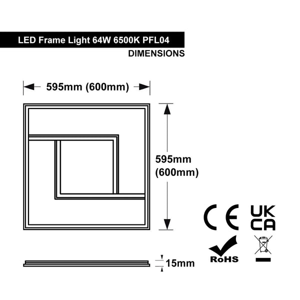 64w LED 600 x 600 Edge Lit Border Line Recessed Ceiling Light 6500k Cool White PFL04 - PanelHut Free Delivery on all orders