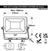 100w LED Floodlight Black 4000K with Detachable PIR Sensor IP65 FL4K100W