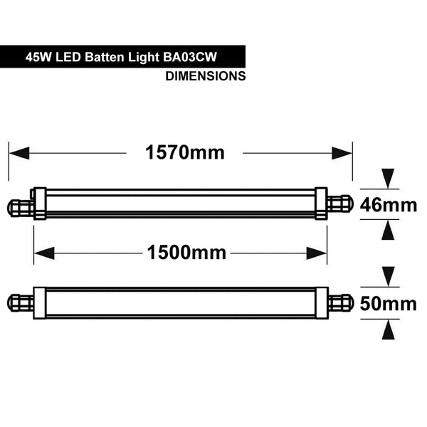 45w 5 feet LED Linear Ceiling Batten Light Fitting IP65 6500K BA03CW