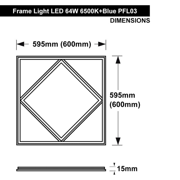 64w LED 600 x 600 Panel Diamond Border Line Recessed Ceiling Light Cool White and Blue PFL03
