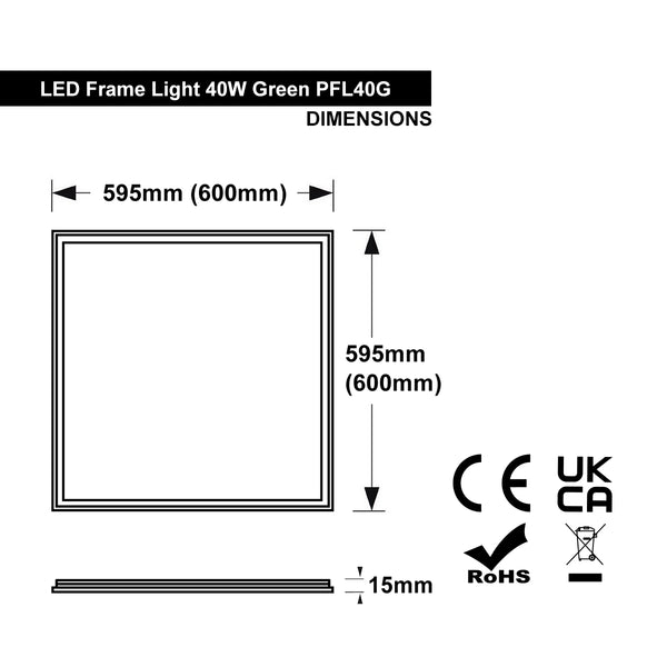 40w LED Edge Lit Border 600 x 600 Recessed Ceiling Light Green PFL40G
