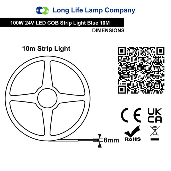 BLUE LED Tape Strip Light 10 Metres 24V Continuous COB Illumination IP20 - PanelHut Free Delivery on all orders