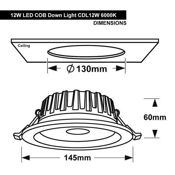 COB 12W Recessed Commercial LED Downlight 6000k PL Metal Halide Replacement CDL12 - PanelHut Free Delivery on all orders