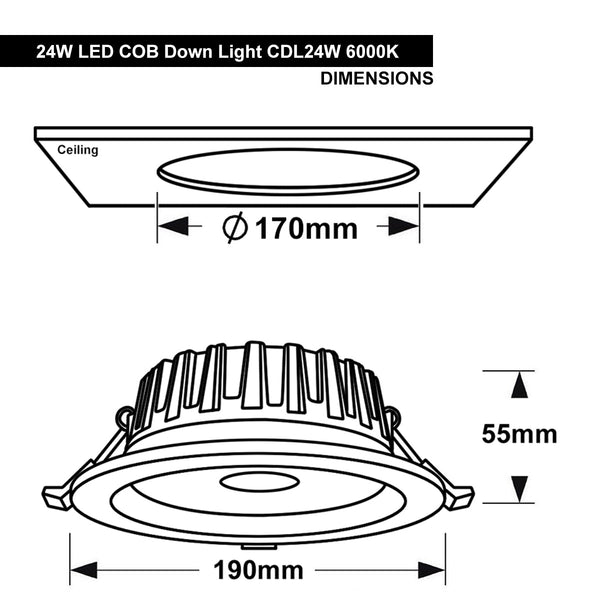 COB 24W Recessed Commercial LED Downlight 6000k PL Metal Halide Replacement CDL24W - PanelHut Free Delivery on all orders