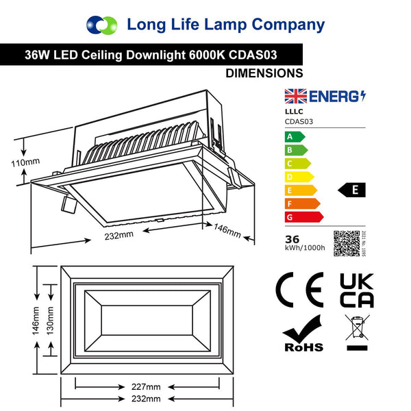 LED Retail Downlight Adjustable Recessed Ceiling Light Rectangular 36w CDAS03 - PanelHut Free Delivery on all orders