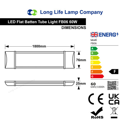 LED Slim Profile Ceiling Batten Light 6 feet Opal Cover FB06 (Collection Only)