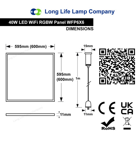 40w Smart RGB WiFi Hanging Suspended LED Ceiling Panel Light 600 x 600 Colour Changing + CW/WW