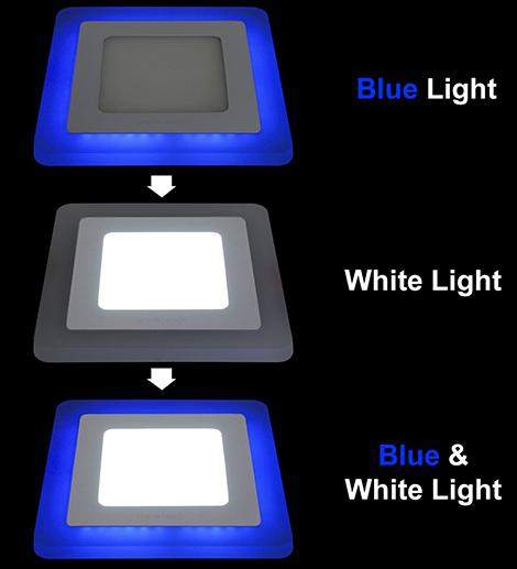 Blue ring and white centre LED ceiling panel