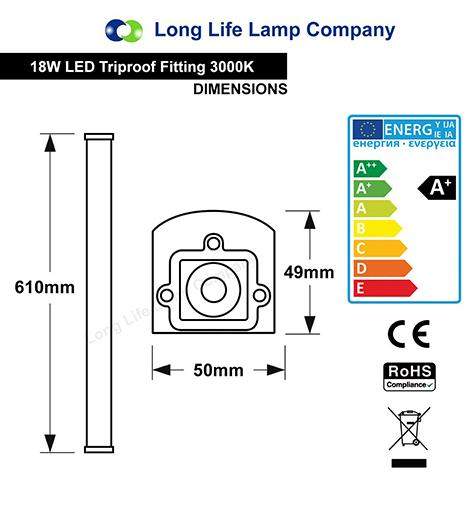 18w 2 feet LED Ceiling Batten Light Triproof Fitting IP66 Warm White 3000K - PanelHut Free Delivery on all orders