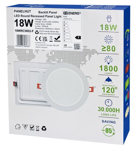 18w LED Panel Light Round Recessed Back Lit 6500k 18WSCW02 - PanelHut Free Delivery on all orders