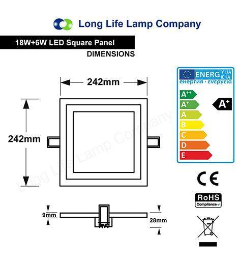 18w Recessed LED Square Panel Dual colour Green and White 242 x 242 - PanelHut Free Delivery on all orders