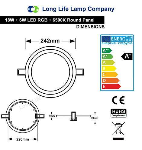 18W LED ceiling panel with 6W RGB ambient ring colour changing light