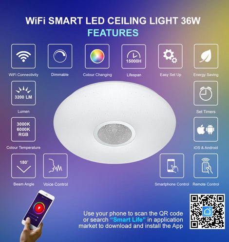 36w WiFi Smart Ceiling Light Round LED RGB App and Remote Control Dimmable WF02 - PanelHut Free Delivery on all orders
