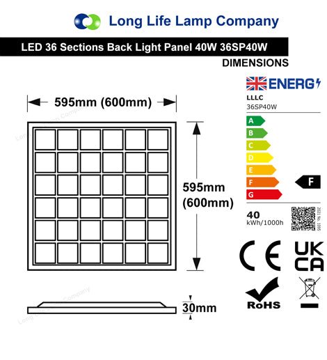 40w LED Panel 600 x 600 Recessed Ceiling Light 6500K 36 Sections - PanelHut Free Delivery on all orders