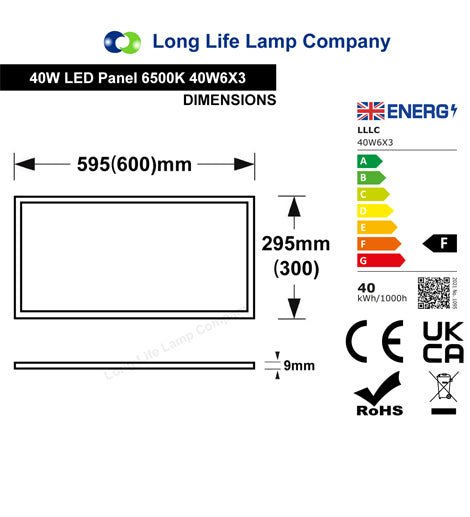 40w LED Recessed Ceiling Panel Light 300 x 600 6500k Cool White - PanelHut Free Delivery on all orders