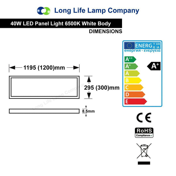 40w Recessed Ceiling LED Panel 6500K Cool White 1200 x 300 - PanelHut Free Delivery on all orders