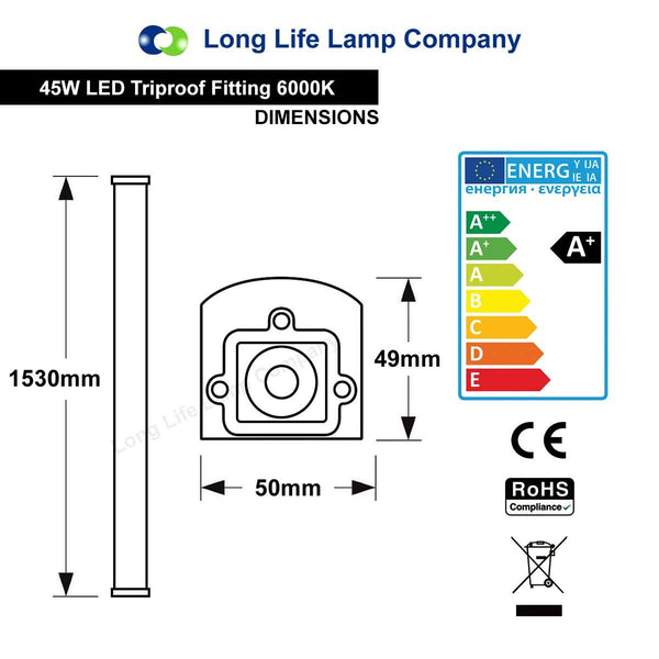 45w 5 feet LED Ceiling Batten Light Triproof Fitting IP66 6000K - PanelHut Free Delivery on all orders