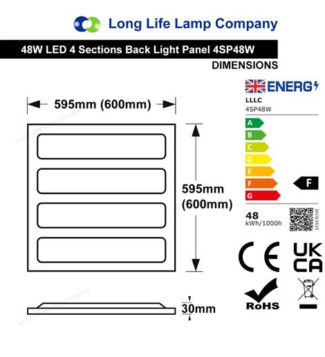 48w Dimmable LED Panel 600 x 600 Ceiling Light 6500k Recessed 4 Sections Back Light - PanelHut Free Delivery on all orders