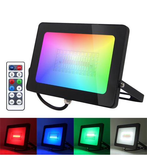 50w Outdoor RGB LED Black Floodlight IP65 Waterproof Colour Changing 50WRGB - PanelHut Free Delivery on all orders