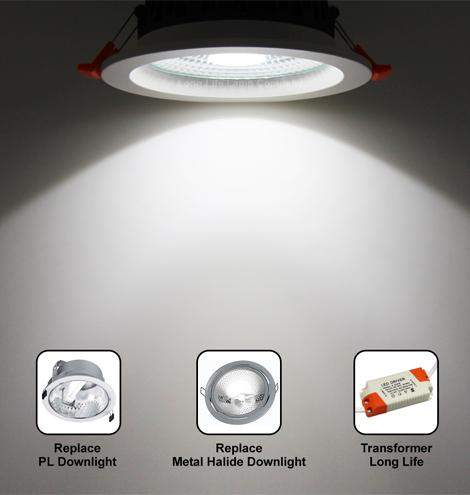 COB 12W Recessed Commercial LED Downlight 6000k PL Metal Halide Replacement CDL12