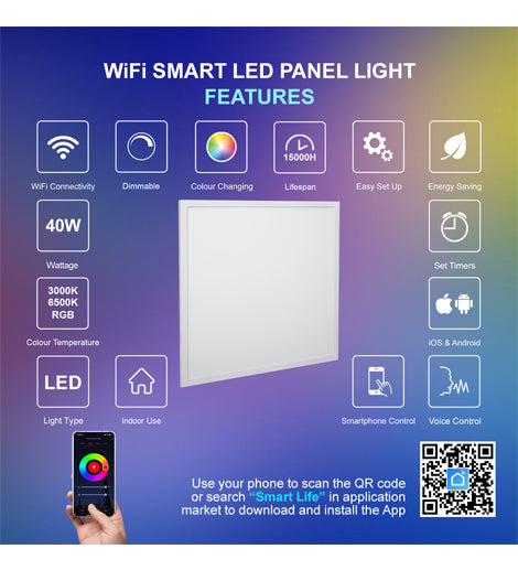 40w Smart RGB WiFi LED Ceiling Panel Light 600 x 600 Colour Changing + CW/WW