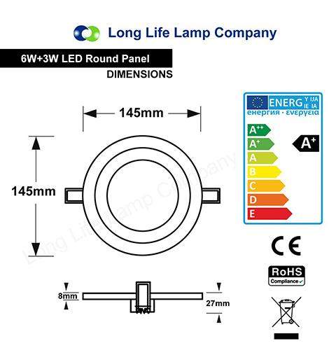 6w Blue Ring Recessed Ceiling LED Round Panel 145mm - PanelHut Free Delivery on all orders