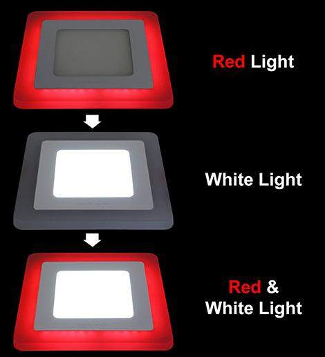 6w Recessed Ceiling LED Square Panel Dual Colour Red and White 142 x 142 - PanelHut Free Delivery on all orders