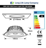 COB 12W Recessed Commercial LED Downlight 6000k PL Metal Halide Replacement CDL12