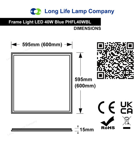 40w LED 600 x 600 Edge Lit Border Recessed Ceiling Light BLUE