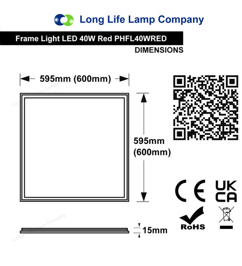 40w LED 600 x 600 Edge Lit Border Recessed Ceiling Light RED