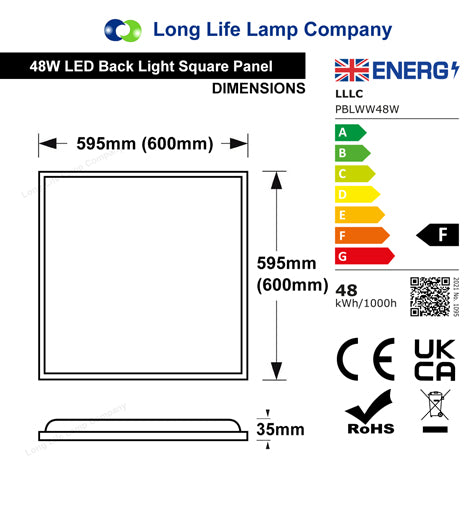 48w Recessed Ceiling LED Panel 3000K Warm White 600 x 600 Back Lit