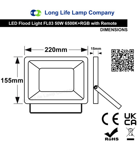 50w Outdoor RGB LED Black Floodlight IP65 Waterproof Colour Changing