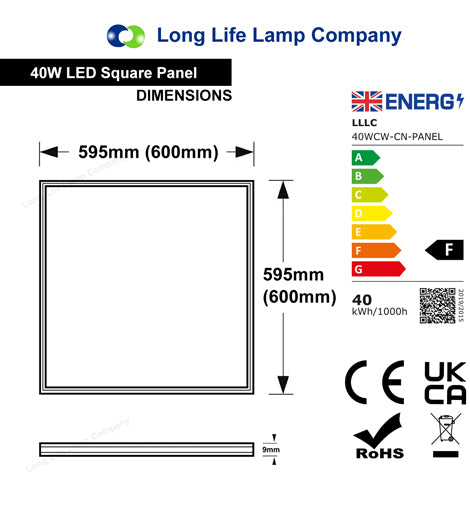 40w Dimmable LED Recessed Ceiling Panel Light 600 x 600 6500K Cool Whi ...